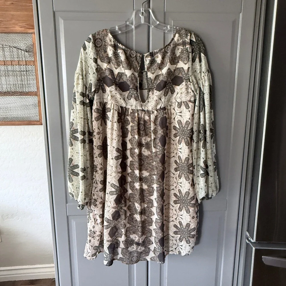 Free People Women's Kaleidoscope Mini Babydoll Dress, Brown Black,XS